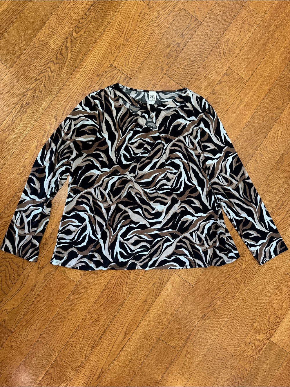 Sew In Love Black, White & Tan Swirl-Print Long Sleeve Top